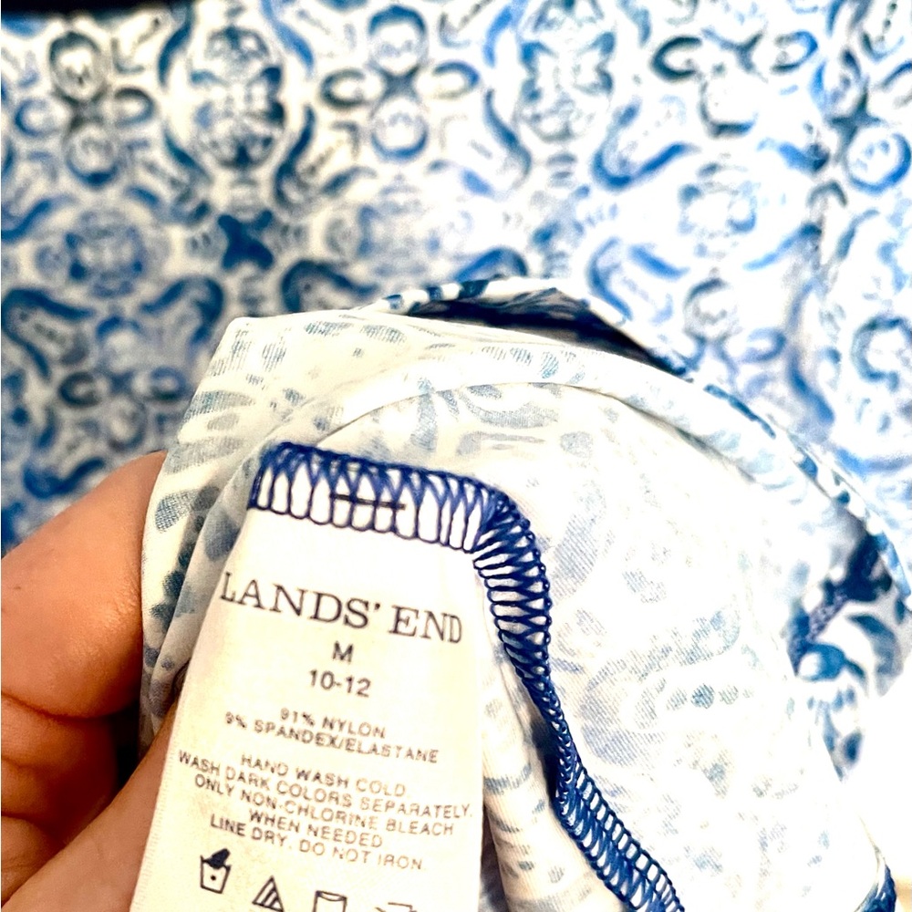 Lands End Long Sleeve Blouse Blue/White - Picture 8 of 8
